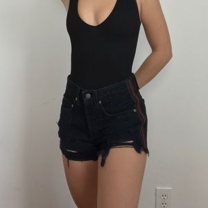 LF Black Red Zipper Shorts